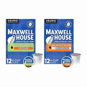 Maxwell House Cafe Collection K-Cup Pods, House Blend Decaf Medium, 12 CT   Breakfast Blend Light, 12 CT (Variety Pack)