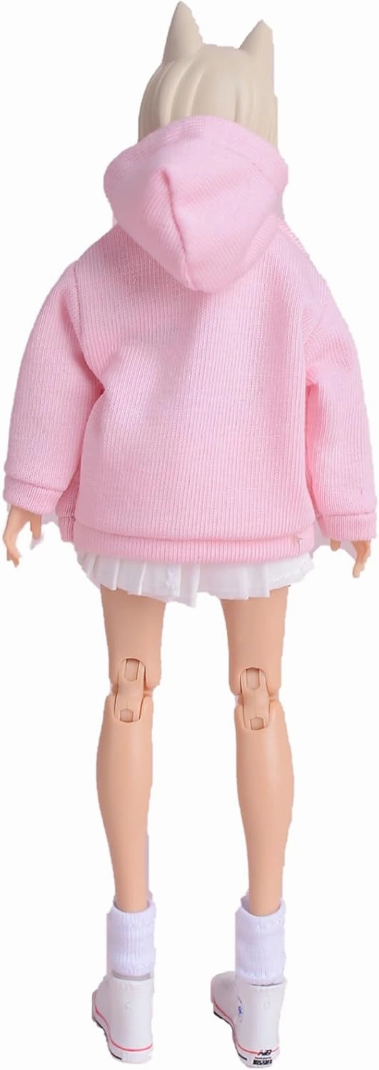 Meetoget 1/12 Scale Female Figure Doll Hoodie Woman's Dress Clothes Set for 6 inch Action Figure PL003,Pink