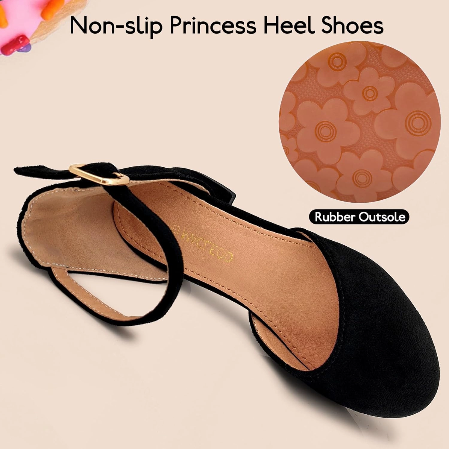 Mei MACLEOD Girls Dress Shoes Sparkly Princess Low Heel Shoes Chunky Heels with Ankle Strap for Wedding Holiday Party