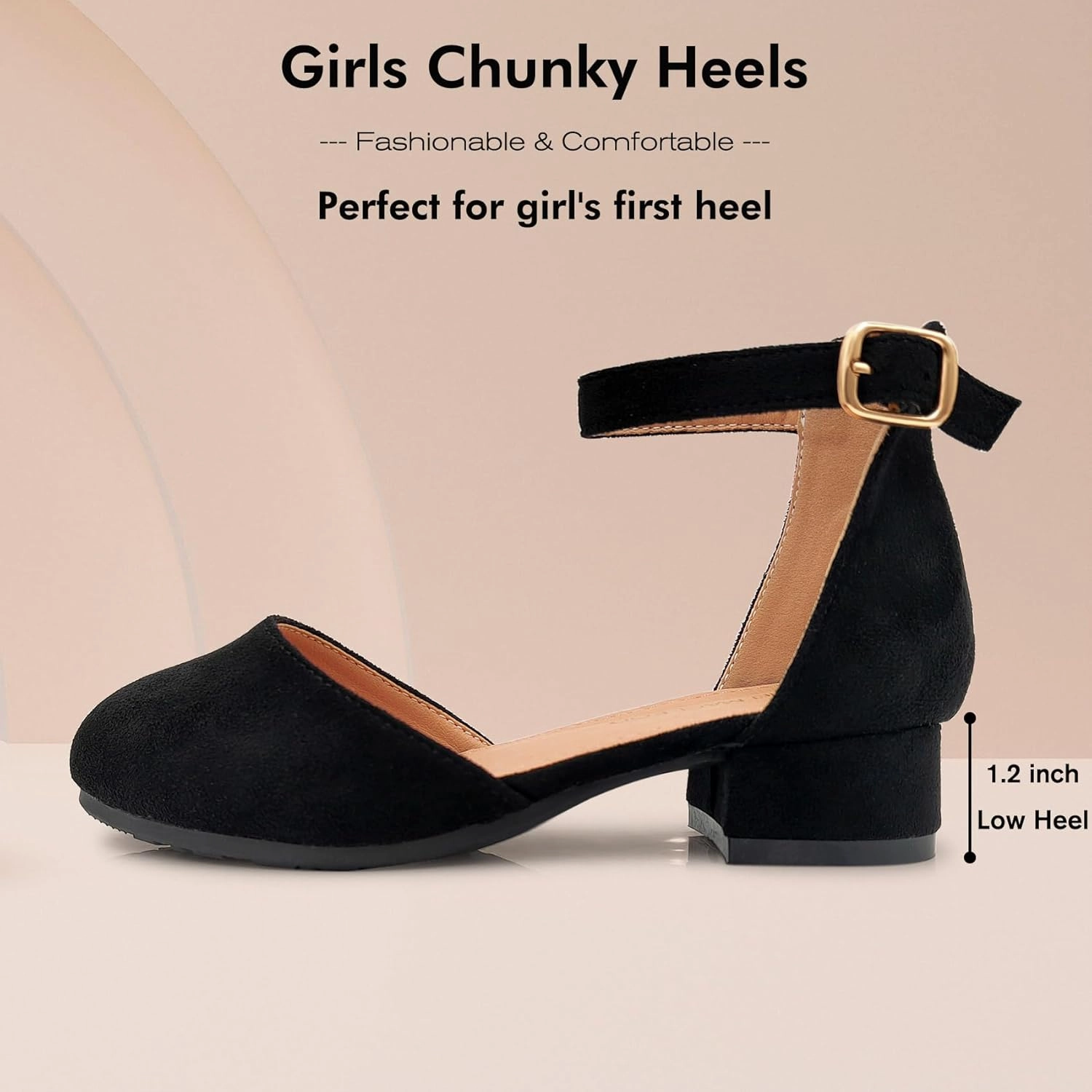 Mei MACLEOD Girls Dress Shoes Sparkly Princess Low Heel Shoes Chunky Heels with Ankle Strap for Wedding Holiday Party