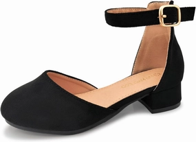 Mei MACLEOD Girls Dress Shoes Sparkly Princess Low Heel Shoes Chunky Heels with Ankle Strap for Wedding Holiday Party