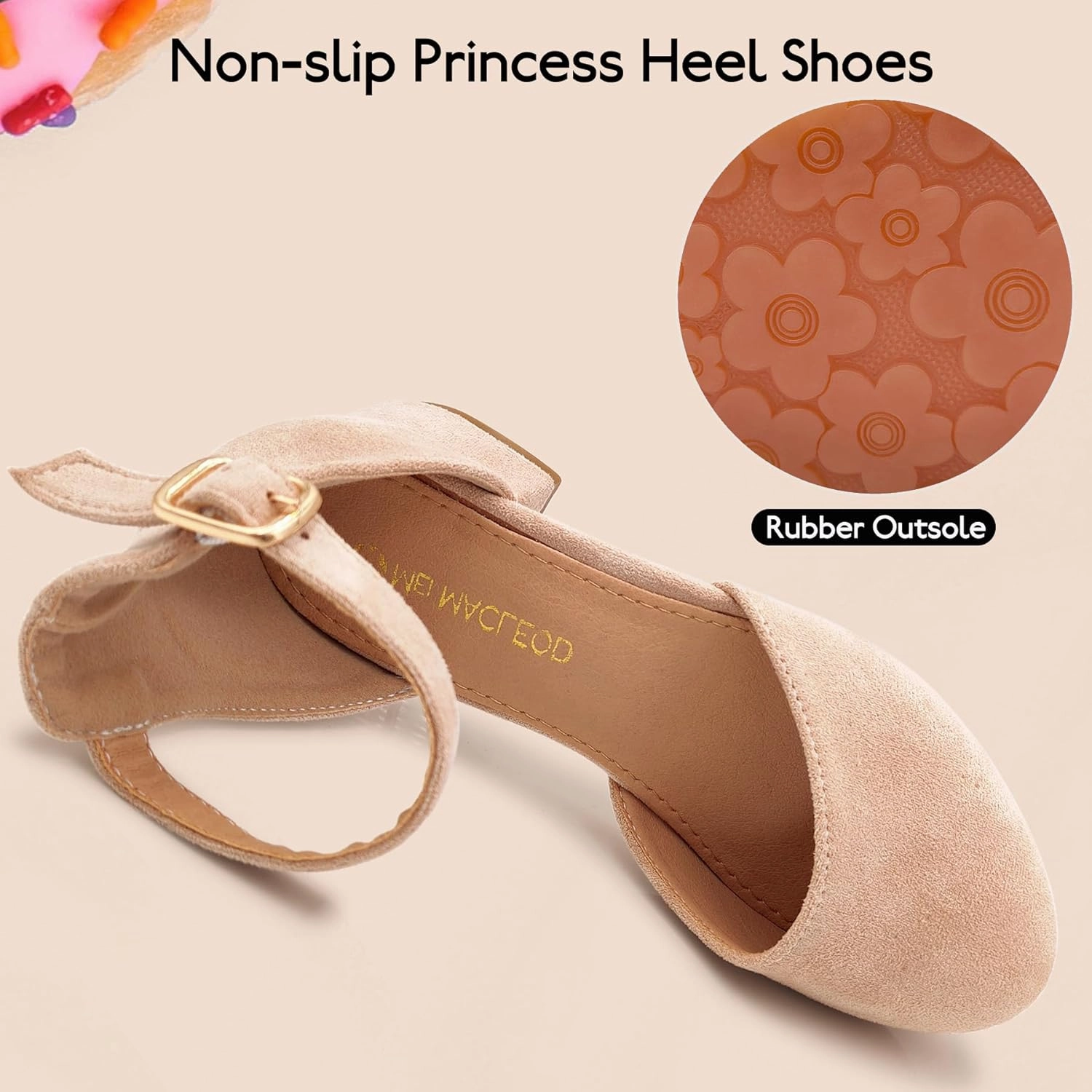 Mei MACLEOD Girls Dress Shoes Sparkly Princess Low Heel Shoes Chunky Heels with Ankle Strap for Wedding Holiday Party