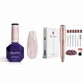 MelodySusie Electric Nail Drill Machine with Galaliver Glitter Gel Nail Polish Bright Pink