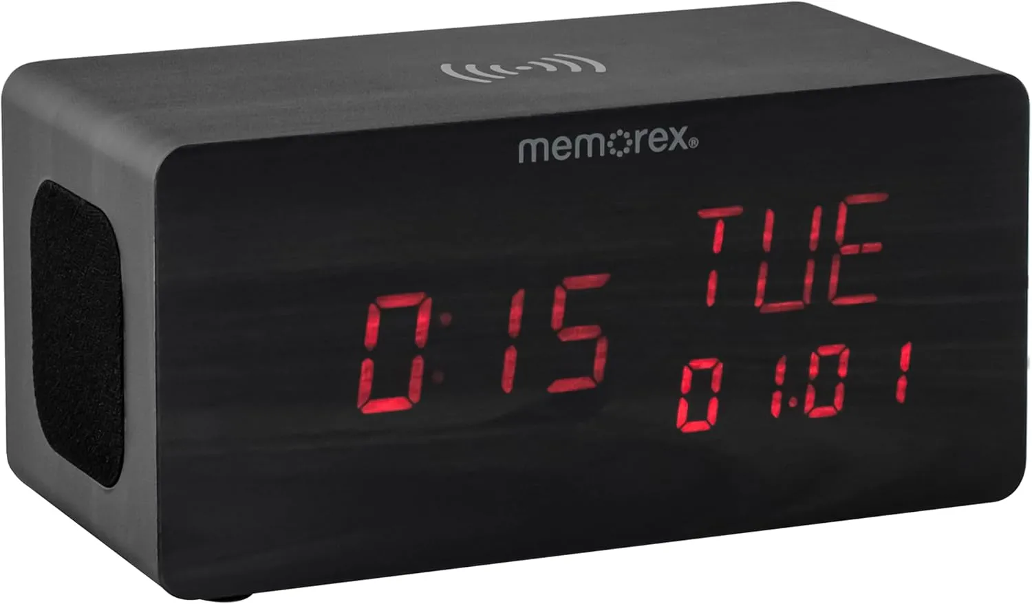 Memorex MX-CRBT250 | Bluetooth LED Alarm Clock with 10W Fast Wireless Charging, Adjustable Dimmer, Dual Stereo Speakers, Large Red LED Display, Bluetooth 5.0 Audio Streaming | Ultimate Bedside Clock