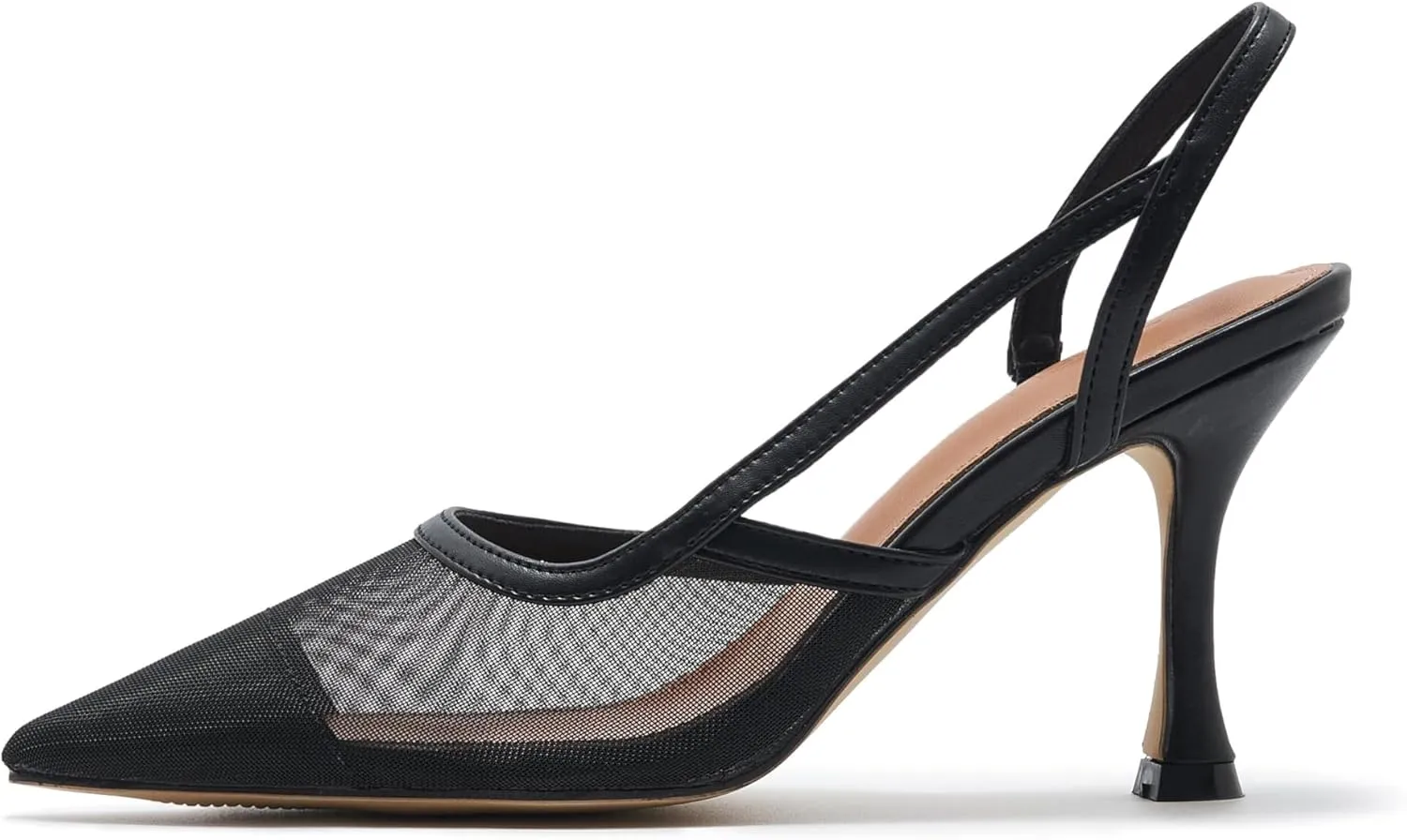 Mesh Slingback Pumps for Women, Pointed Toe Backless High Heels Casual Stiletto Heel Sandals Slip On Party Dress Shoes