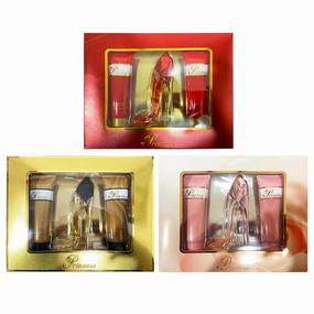 META-BOSEM 3 Sets (Prinss Red Prinss Pink Prinss Gold) of Women's Fragrance Set - Sweet Floral Scent - Great Holiday Gift - a High-Heel Classic Bottle (90ml Shower Gel 50ml EDT 90ml Body Lotion)
