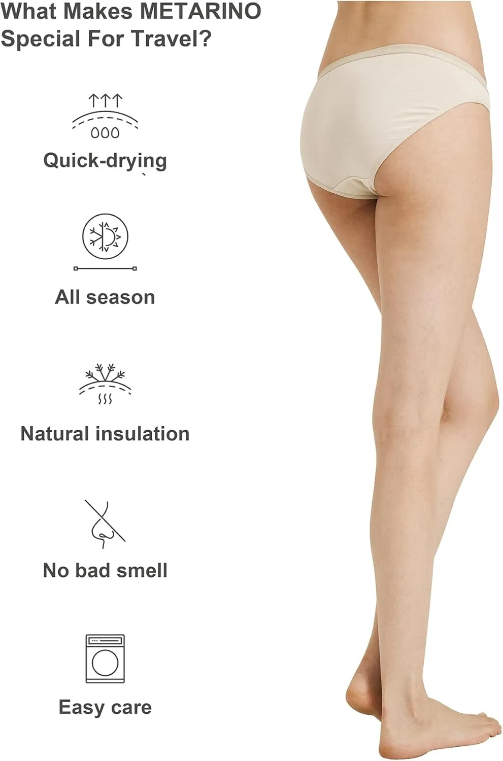 METARINO Women's Underwear Panties Soft Merino Wool Sports Active Briefs