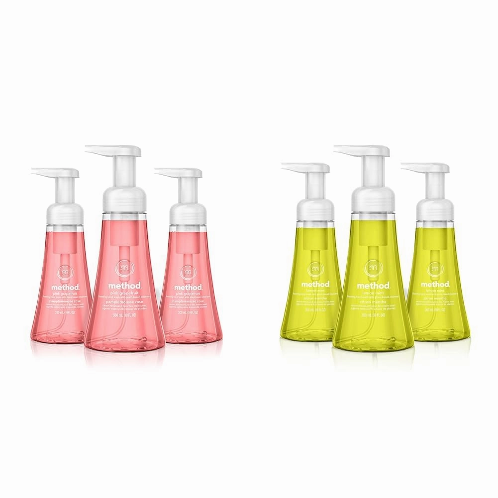 Method Foaming Hand Soap, Pink Grapefruit & Lemon Mint Scents, 10 fl oz, Biodegradable Formula, (Packs of 3)