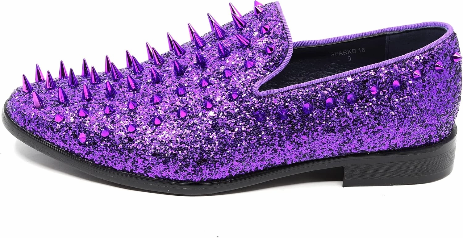 Metrocharm Men's Fashion Sparkly Smoking Spike Sequin Dress Tuxedo Loafers Slip On Shoes SM-16