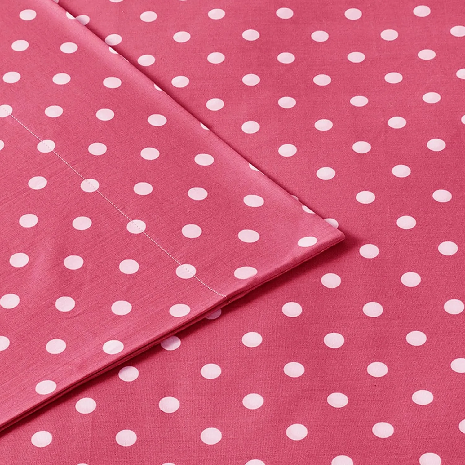 Mi Zone Hot Pink Twin Size Sheet Sets Kids Polka Dot Sheets for Girls 100% Cotton Percale Soft Sheet Set, Flat Sheet, Fitted Sheet, Pillowcase, Breathable All Season Bed Set, Fits up to 14" Mattress