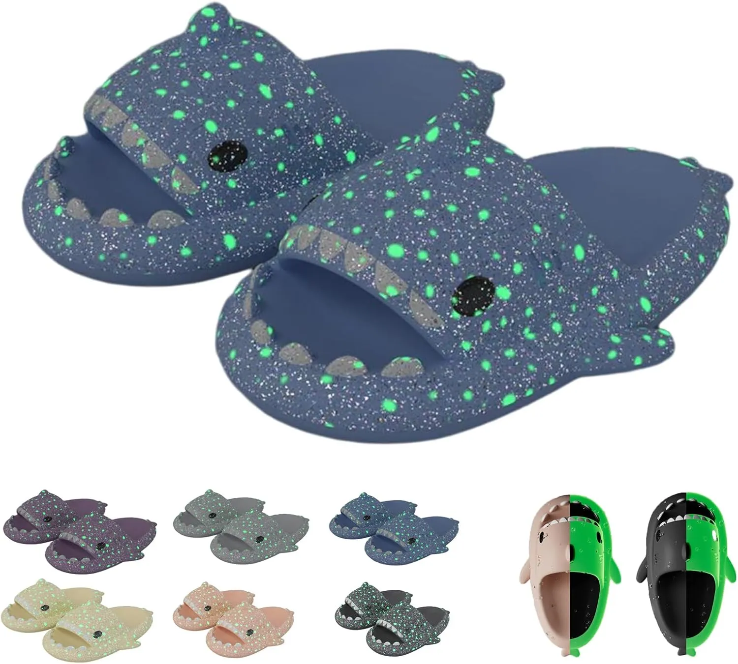 Miahhy Galaxy Shark Slides, Galaxy Shark Slides Glow in the Dark, Cloud Shark Slippers, Shark Flip Flops Non-slip Open Toe