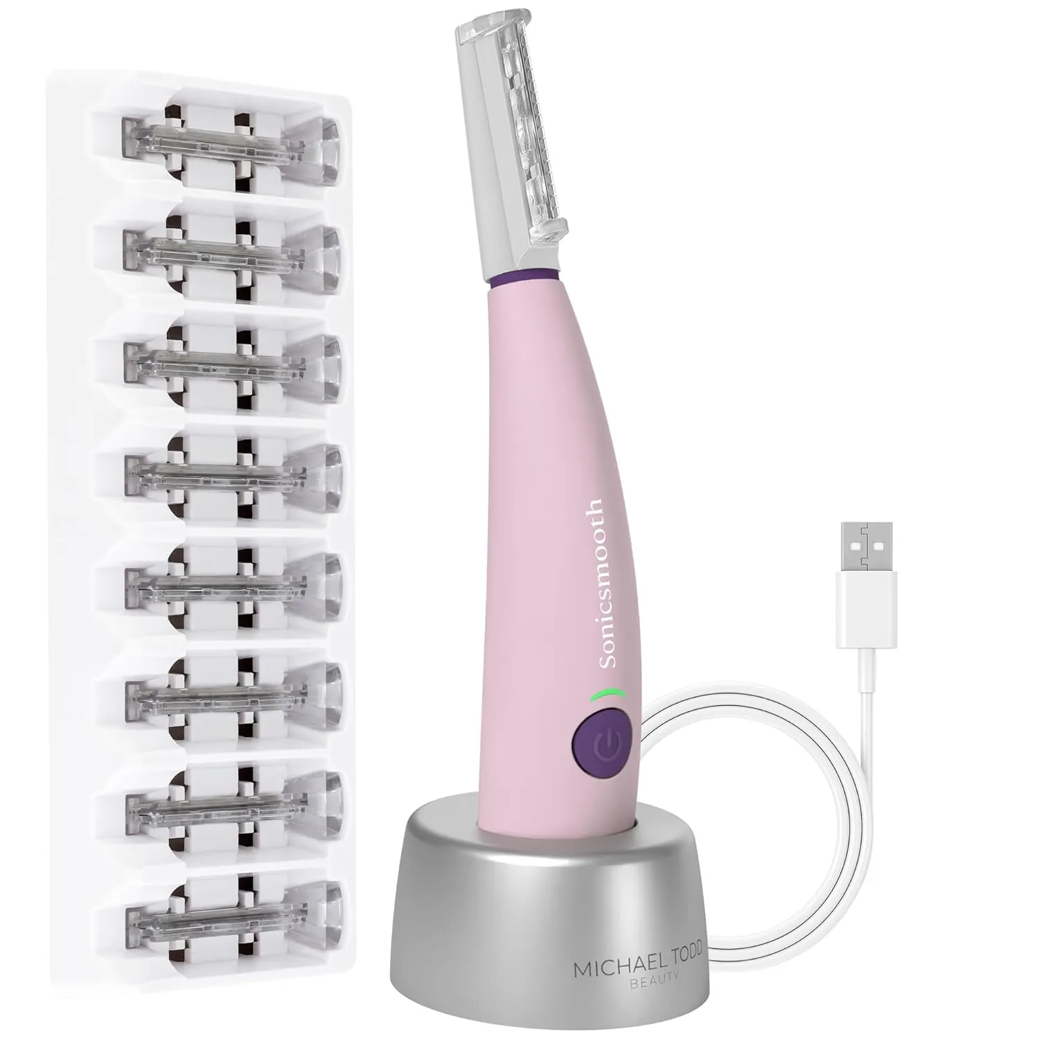Michael Todd Beauty Sonicsmooth Dermaplane Razor for Women Face   Eyebrow trimmer Dermaplaning System - Peach Fuzz Remover - 8 Weeks of Dermaplaning Blades