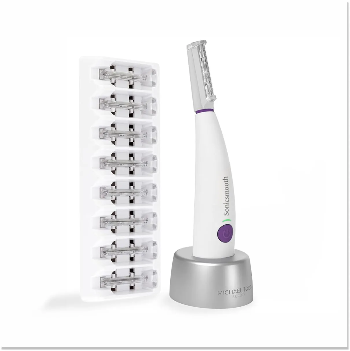 Michael Todd Beauty Sonicsmooth Dermaplane Razor for Women Face   Eyebrow trimmer Dermaplaning System - Peach Fuzz Remover - 8 Weeks of Dermaplaning Blades
