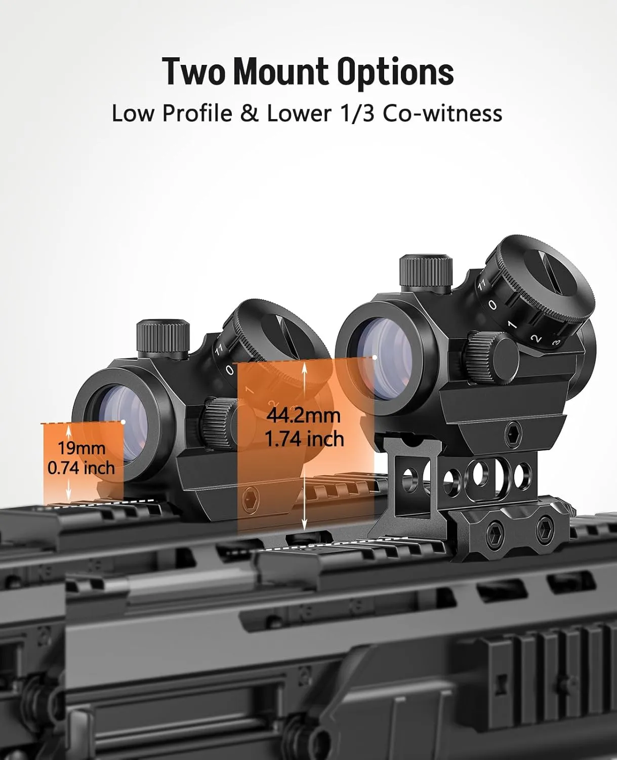 MidTen 2MOA Red Dot Sight 1x25mm Reflex Sight Waterproof & Shockproof & Fog-Proof Red Dot Scope with 1 inch Riser Mount