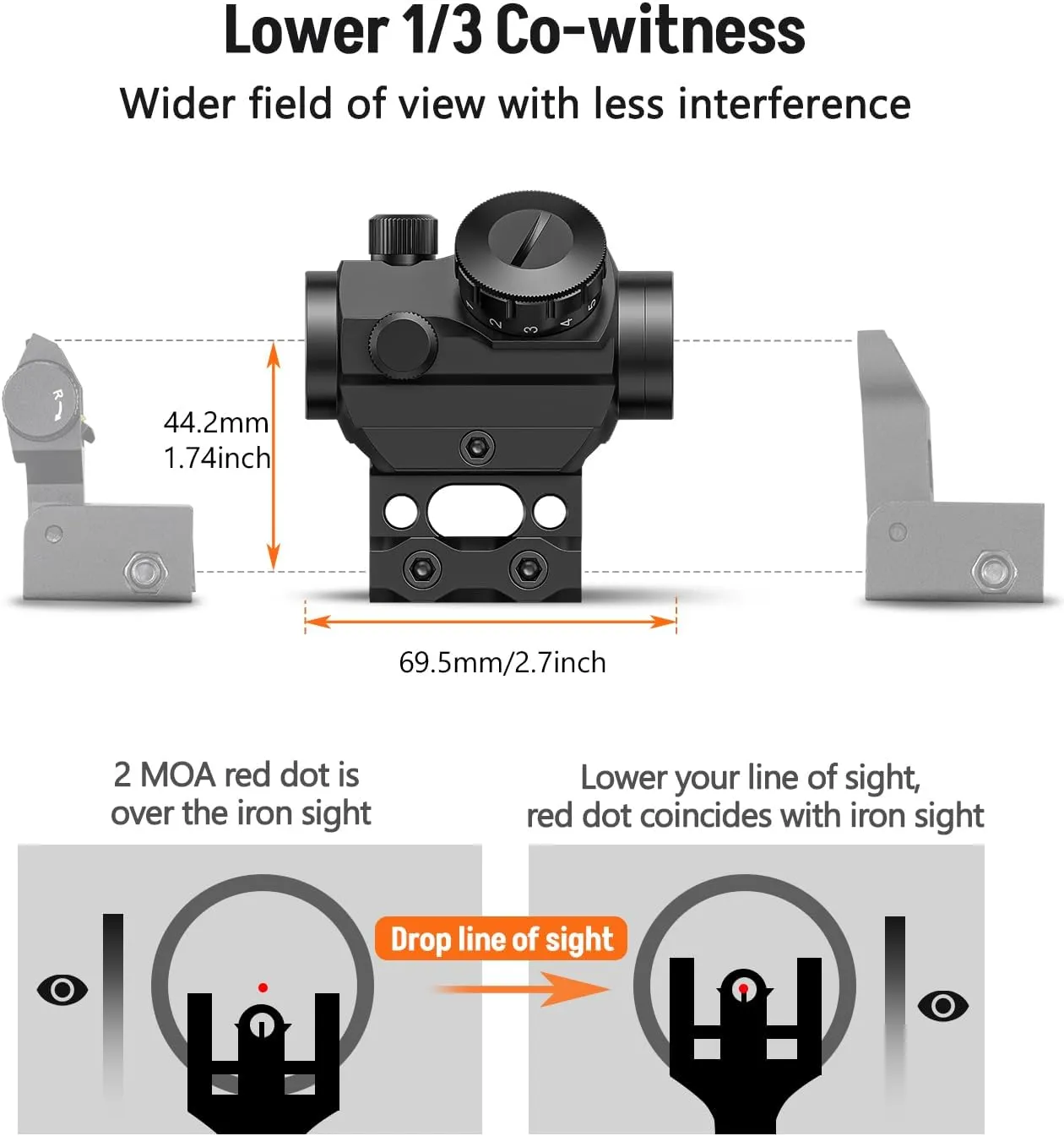 MidTen 2MOA Red Dot Sight 1x25mm Reflex Sight Waterproof & Shockproof & Fog-Proof Red Dot Scope with 1 inch Riser Mount