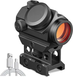 MidTen Rechargeable Red Dot Sight, 1x20mm 2 MOA Red Dot, Waterproof & Shockproof & Fog-Proof Chargeable Red Dot Scope with Lower 1/3 Co-Witness Riser