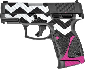MightySkins Carbon Fiber Skin Compatible with Taurus G3C 9mm Luger - Hot Pink Chevron | Protective, Durable Textured Carbon Fiber Finish | Easy to Apply, Remove, and Change Styles | Made in The USA