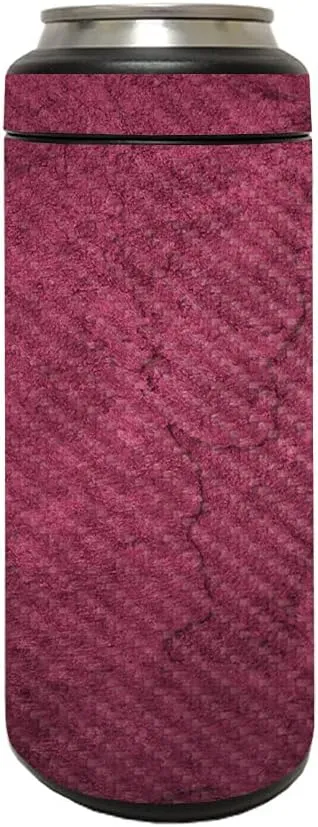 MightySkins Carbon Fiber Skin Compatible with YETI Rambler 12 OZ Colster Slim Can - Pink Gravel | Protective, Durable Textured Carbon Fiber Finish | Easy to Apply and Change Styles | Made in The USA