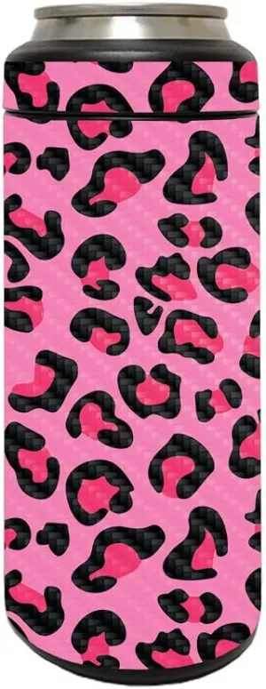 MightySkins Carbon Fiber Skin Compatible with YETI Rambler 12 OZ Colster Slim Can - Pink Leopard | Protective, Durable Textured Carbon Fiber Finish | Easy to Apply and Change Styles | Made in The USA