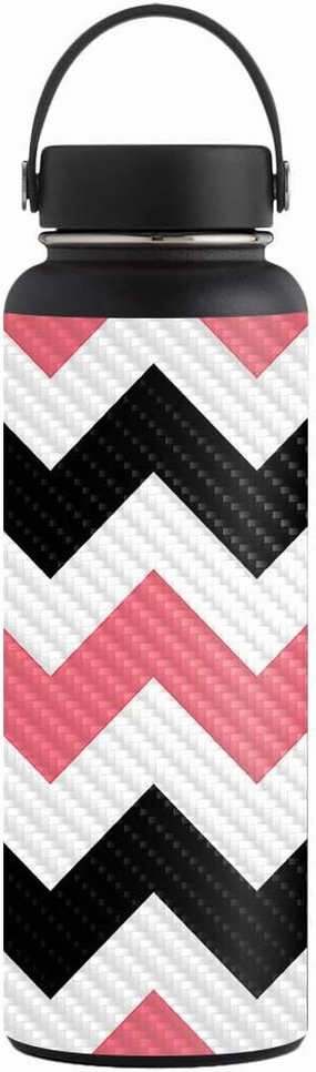 MightySkins Carbon Fiber Skin for 40 oz. Wide Mouth - Black Pink Chevron | Protective, Durable Textured Carbon Fiber Finish | Easy to Apply, Remove, and Change Styles | Made in The USA