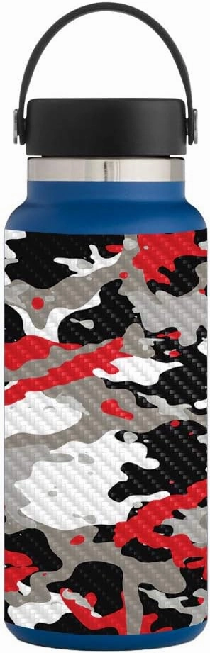 MightySkins Carbon Fiber Skin for Hydro Flask 32 oz. Wide Mouth - Red Camo | Protective, Durable Textured Carbon Fiber Finish | Easy to Apply, Remove, and Change Styles | Made in The USA