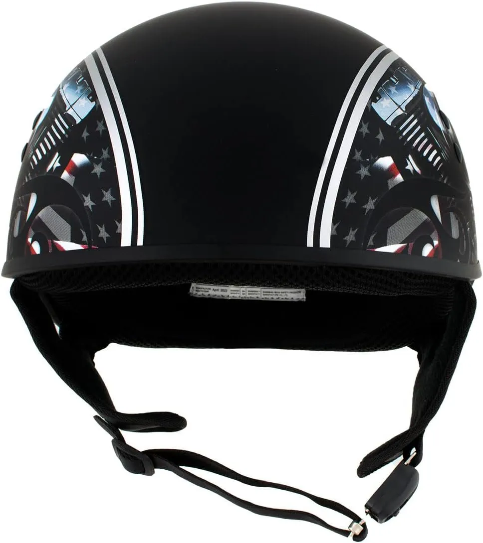 Milwaukee Leather Hot Leathers HLD1023 'V-Twin Eagle' Flat Black Motorcycle DOT Skull Cap Half Helmet for Men and Women Biker - X-Large