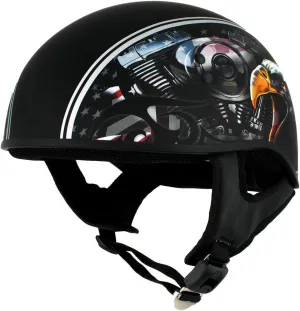 Milwaukee Leather Hot Leathers HLD1023 'V-Twin Eagle' Flat Black Motorcycle DOT Skull Cap Half Helmet for Men and Women Biker - X-Large