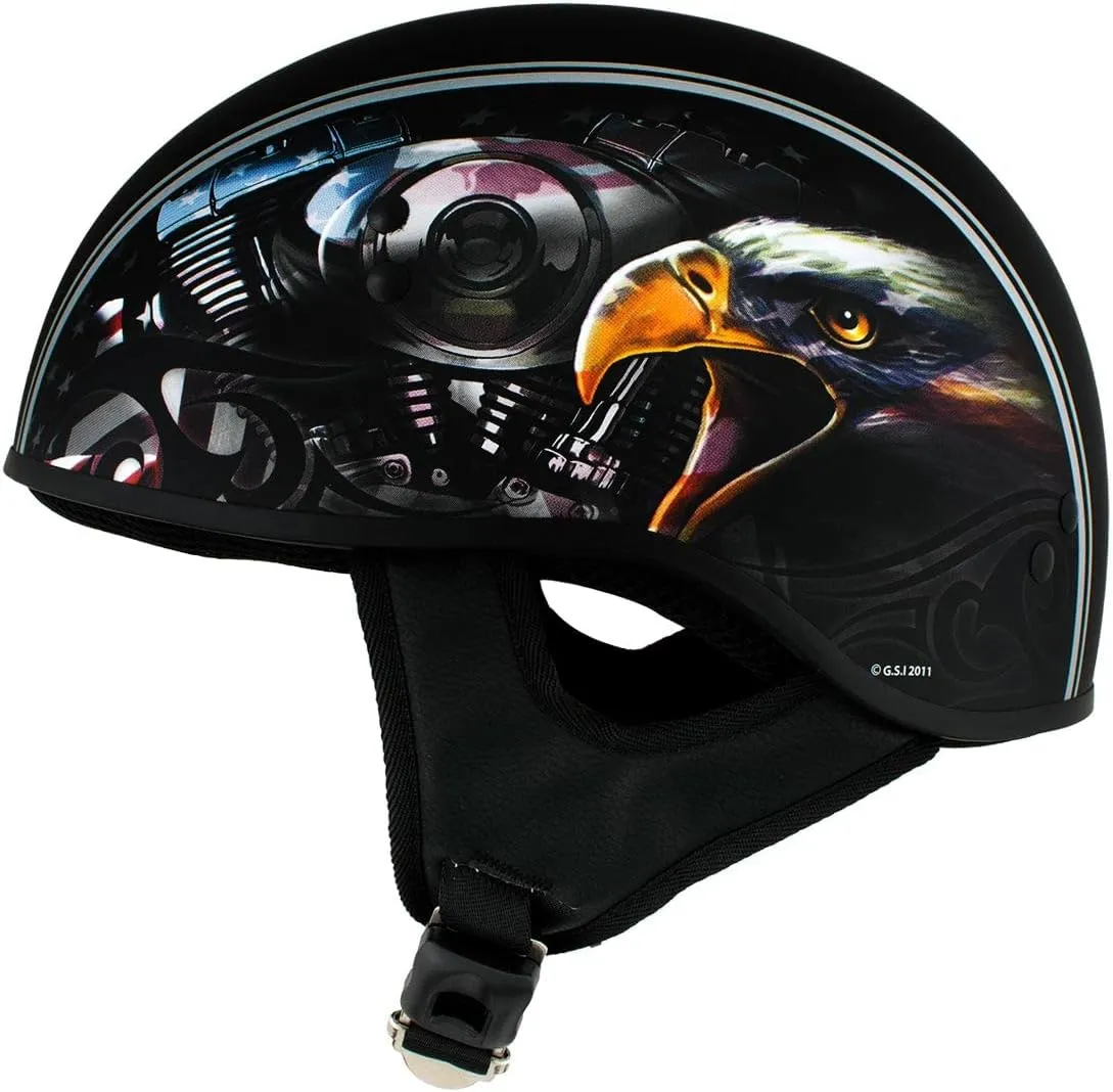 Milwaukee Leather Hot Leathers HLD1023 'V-Twin Eagle' Flat Black Motorcycle DOT Skull Cap Half Helmet for Men and Women Biker - X-Large