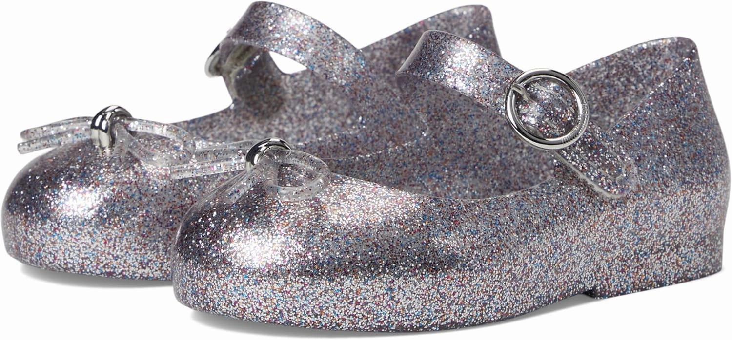 mini melissa Sweet Love BB (Toddler/Little Kid) - Sandals for Kids - Hook-and-Loop Closure - Cushioned Footbed Silver Glitter 5 Toddler M