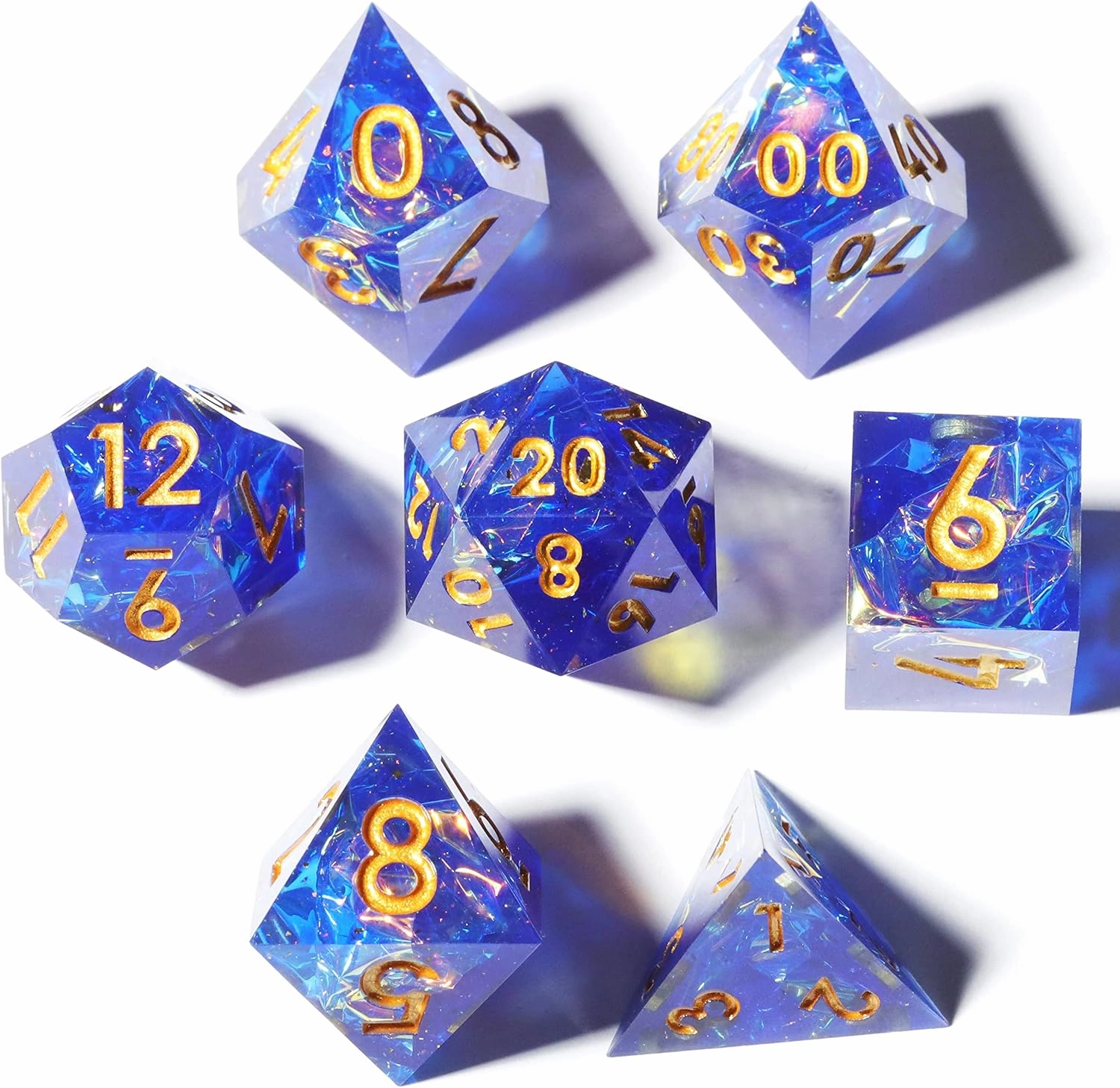 Mini Planet Dungeons and Dragons Glitter Polyhedral MTG 7Pcs Sharp Edged Resin RPG Dice Sets for Role Playing Games