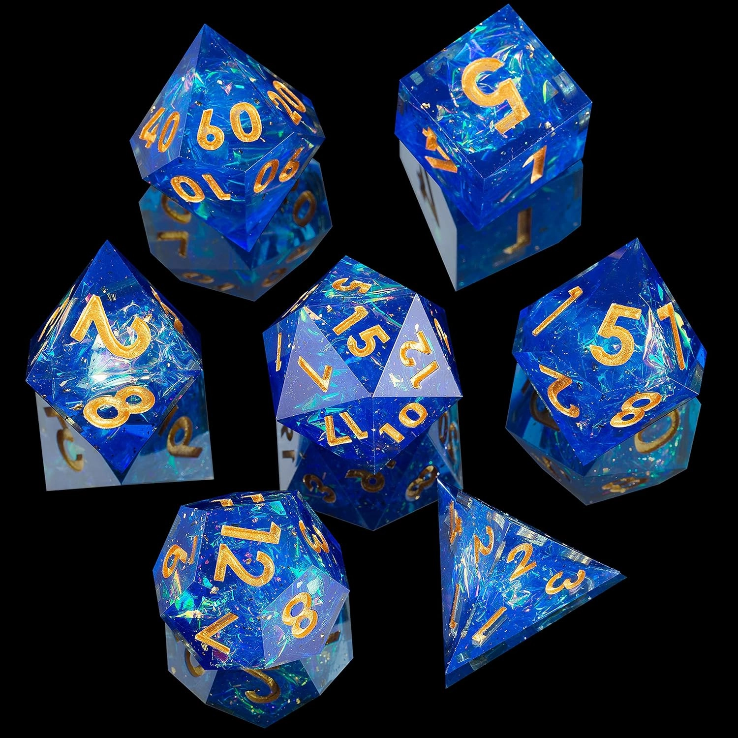 Mini Planet Dungeons and Dragons Glitter Polyhedral MTG 7Pcs Sharp Edged Resin RPG Dice Sets for Role Playing Games