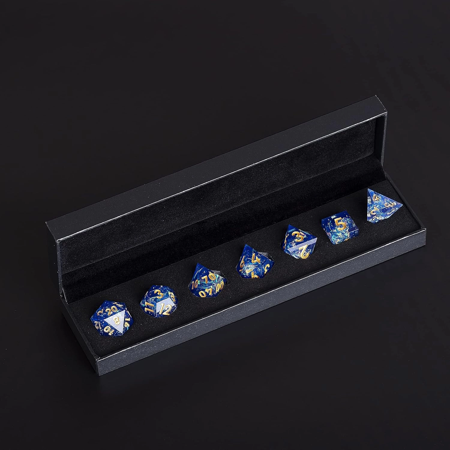 Mini Planet Dungeons and Dragons Glitter Polyhedral MTG 7Pcs Sharp Edged Resin RPG Dice Sets for Role Playing Games