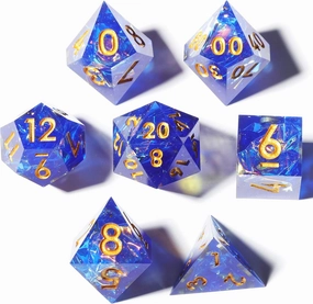 Mini Planet Dungeons and Dragons Glitter Polyhedral MTG 7Pcs Sharp Edged Resin RPG Dice Sets for Role Playing Games