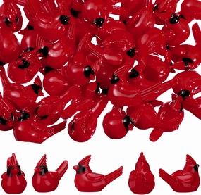 Mini Resin Red Cardinal Bird Figurines Tiny Cardinal Figurine Christmas Ornaments for Gift Xmas Miniature Garden Crafts Cake Topper Christmas Decoration(100 Pcs)