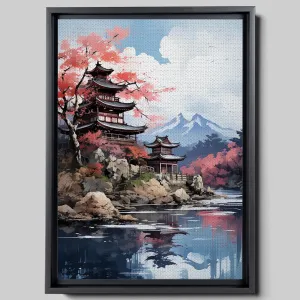 Minimalistic Pink Japan Artwork Wall Art Framed Canvas Eco Leather Print, Made in Italy!, Canvas, Wall Decor