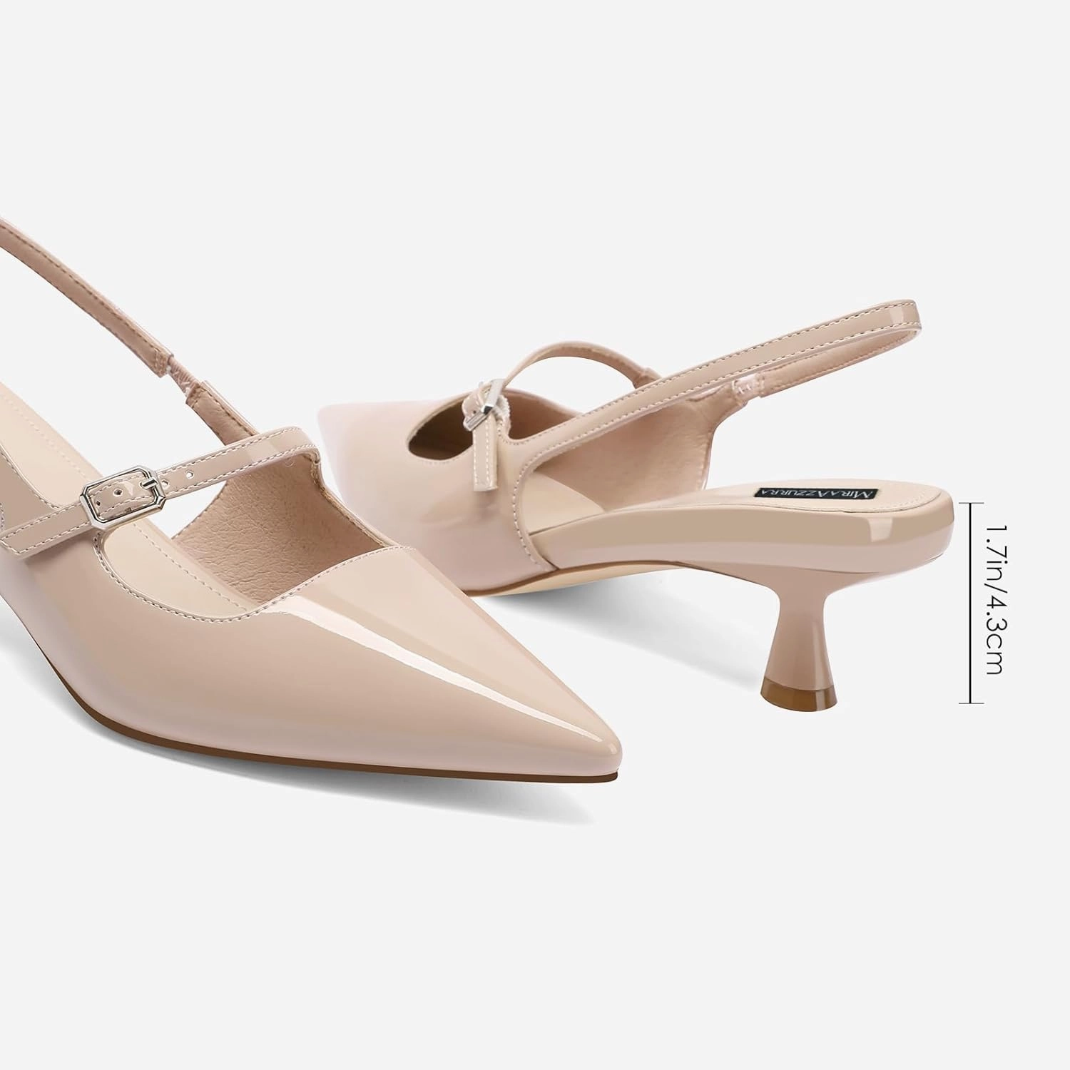 MIRAAZZURRA Slingback Kitten Heels Pumps Pointed Toe Low Heel Slip On Dress Shoes with Buckle Strap for Dating Party Working