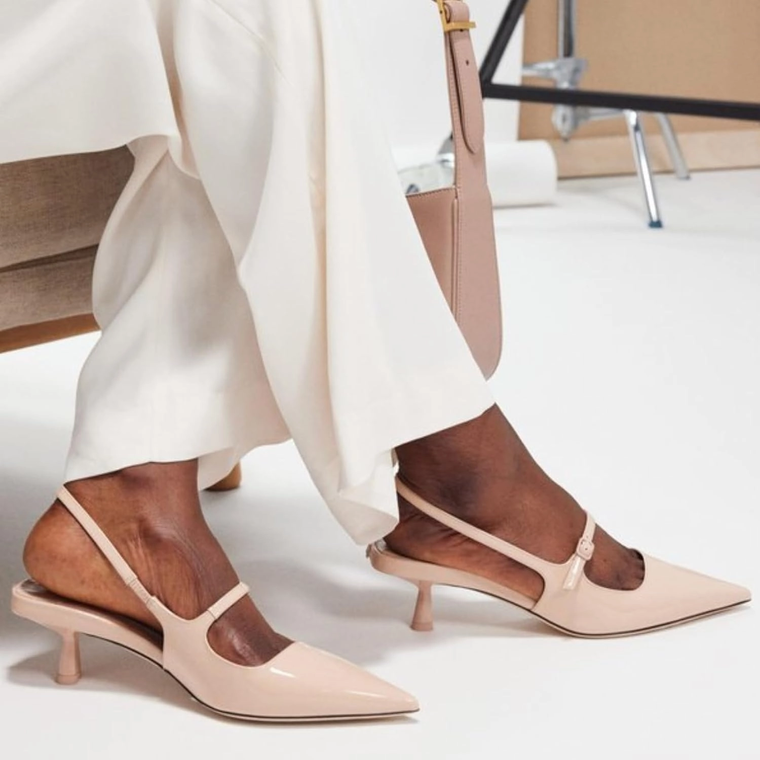 MIRAAZZURRA Slingback Kitten Heels Pumps Pointed Toe Low Heel Slip On Dress Shoes with Buckle Strap for Dating Party Working