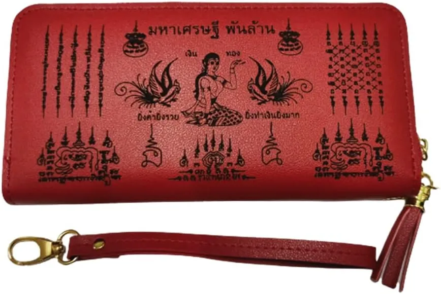 MiracleTH6395 Thai Wallet Talisman Nang Kwak Goddess Purse Red Amulet Yant 5 Row Magic Charm Fortune Luck Rich Money Business Trade Blessed by LP Yang Dam