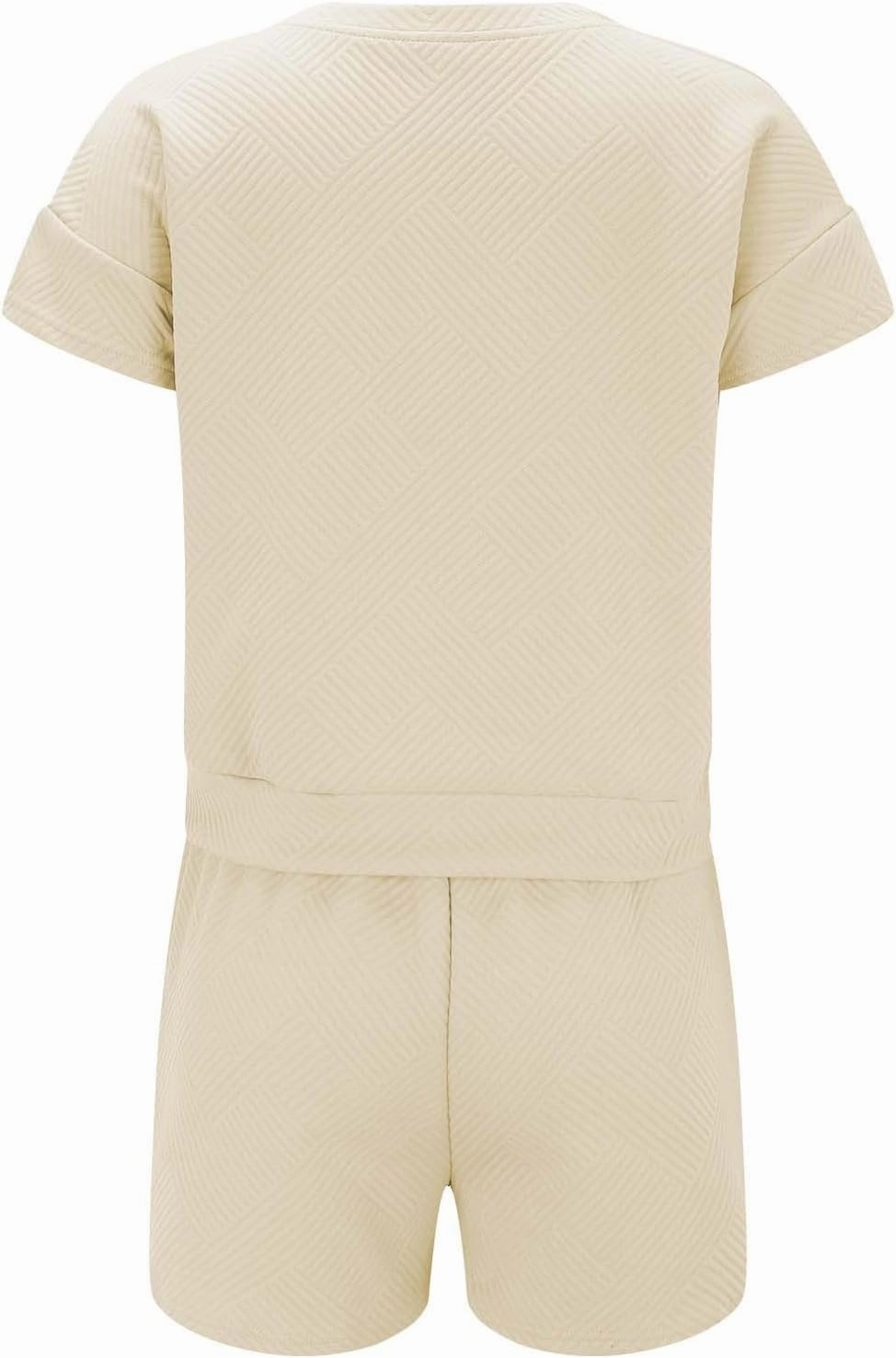 Miyaomn Trendy Waffle Lounge Set for Women Textured Short Sleeve Top and Shorts 2 Piece Tracksuit Outfit Pajamas with Pockets