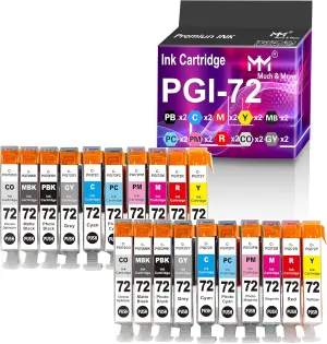 MM MUCH & MORE Compatible PGI72 Ink Cartridge Replacement for Canon PGI72 PGI-72 to Used for Pixma Pro-10s Pro-10 Pro10s Pro10 Series Printers (20-Pack, 2 x Each PBK, MBK, C, M, Y, PC, PM, R, GY, CO)