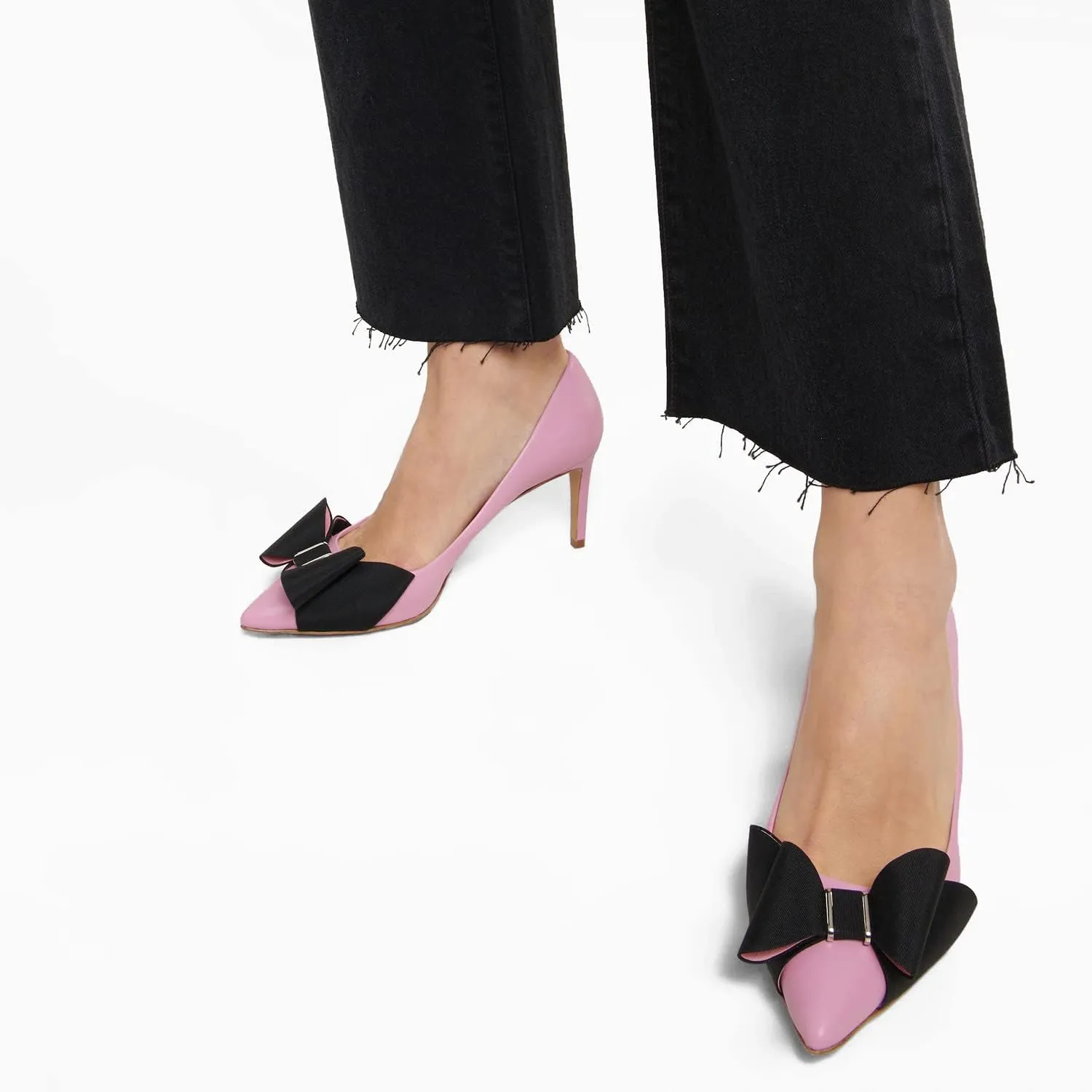 MMOOMMO Women Bow Heels Pumps Stiletto Pointed Toe Slip On 3 Inch Kitten Heel Closed Pointy Toe Sandals Bow-Knot Matte Leather Pull On Toned Dress Shoes Wedding Evening Dance Office Elegant 4-11 M US