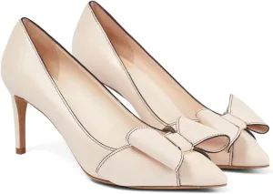 MMOOMMO Women Bow Heels Pumps Stiletto Pointed Toe Slip On 3 Inch Kitten Heel Closed Pointy Toe Sandals Bow-Knot Matte Leather Pull On Toned Dress Shoes Wedding Evening Dance Office Elegant 4-11 M US