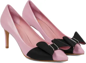 MMOOMMO Women Bow Heels Pumps Stiletto Pointed Toe Slip On 3 Inch Kitten Heel Closed Pointy Toe Sandals Bow-Knot Matte Leather Pull On Toned Dress Shoes Wedding Evening Dance Office Elegant 4-11 M US