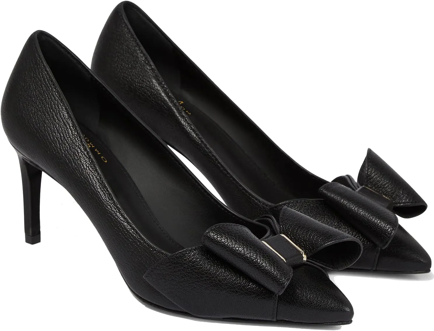 MMOOMMO Women Bow Heels Pumps Stiletto Pointed Toe Slip On 3 Inch Kitten Heel Closed Pointy Toe Sandals Bow-Knot Matte Leather Pull On Toned Dress Shoes Wedding Evening Dance Office Elegant 4-11 M US