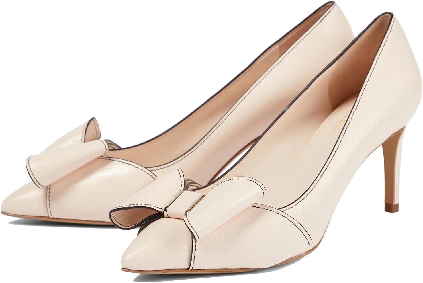 MMOOMMO Women Bow Heels Pumps Stiletto Pointed Toe Slip On 3 Inch Kitten Heel Closed Pointy Toe Sandals Bow-Knot Matte Leather Pull On Toned Dress Shoes Wedding Evening Dance Office Elegant 4-11 M US