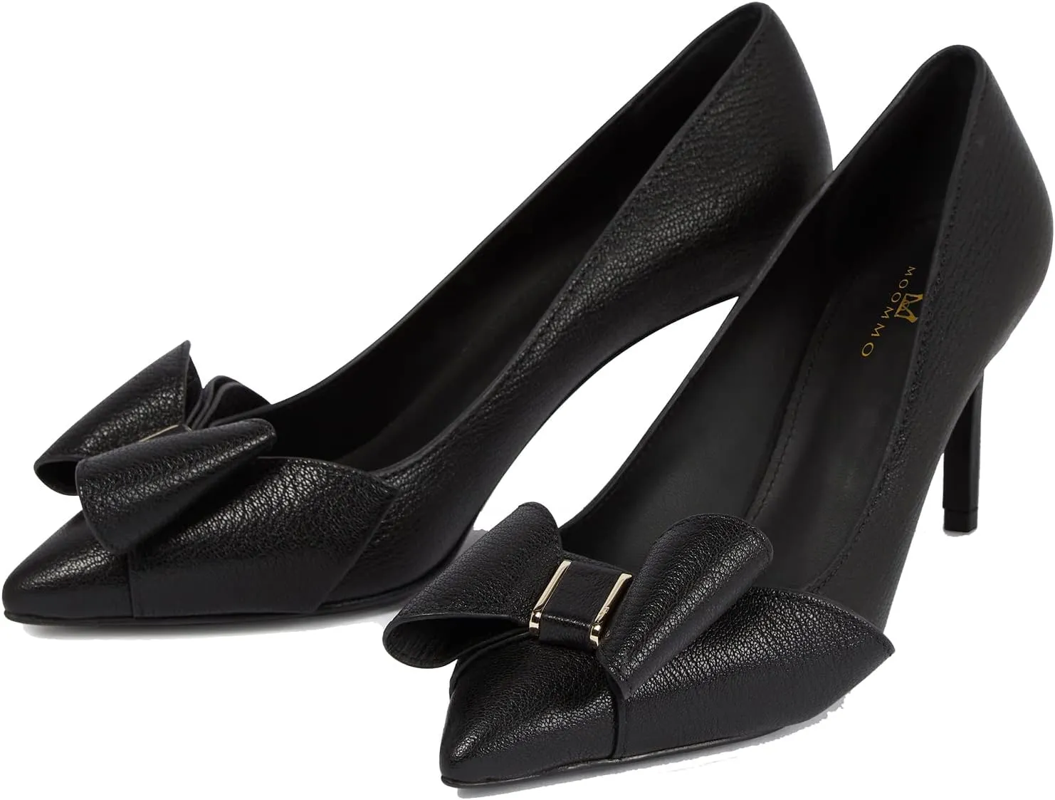 MMOOMMO Women Bow Heels Pumps Stiletto Pointed Toe Slip On 3 Inch Kitten Heel Closed Pointy Toe Sandals Bow-Knot Matte Leather Pull On Toned Dress Shoes Wedding Evening Dance Office Elegant 4-11 M US