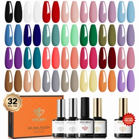 modelones 32 PCS Gel Nail Polish Set, 28 Colors Gel Polish with No Wipe Base Coat, Glitter & Glossy & Matte Top Coat Black Brown Red Purple Soak Off LED Nail Art Kit Salon at Home
