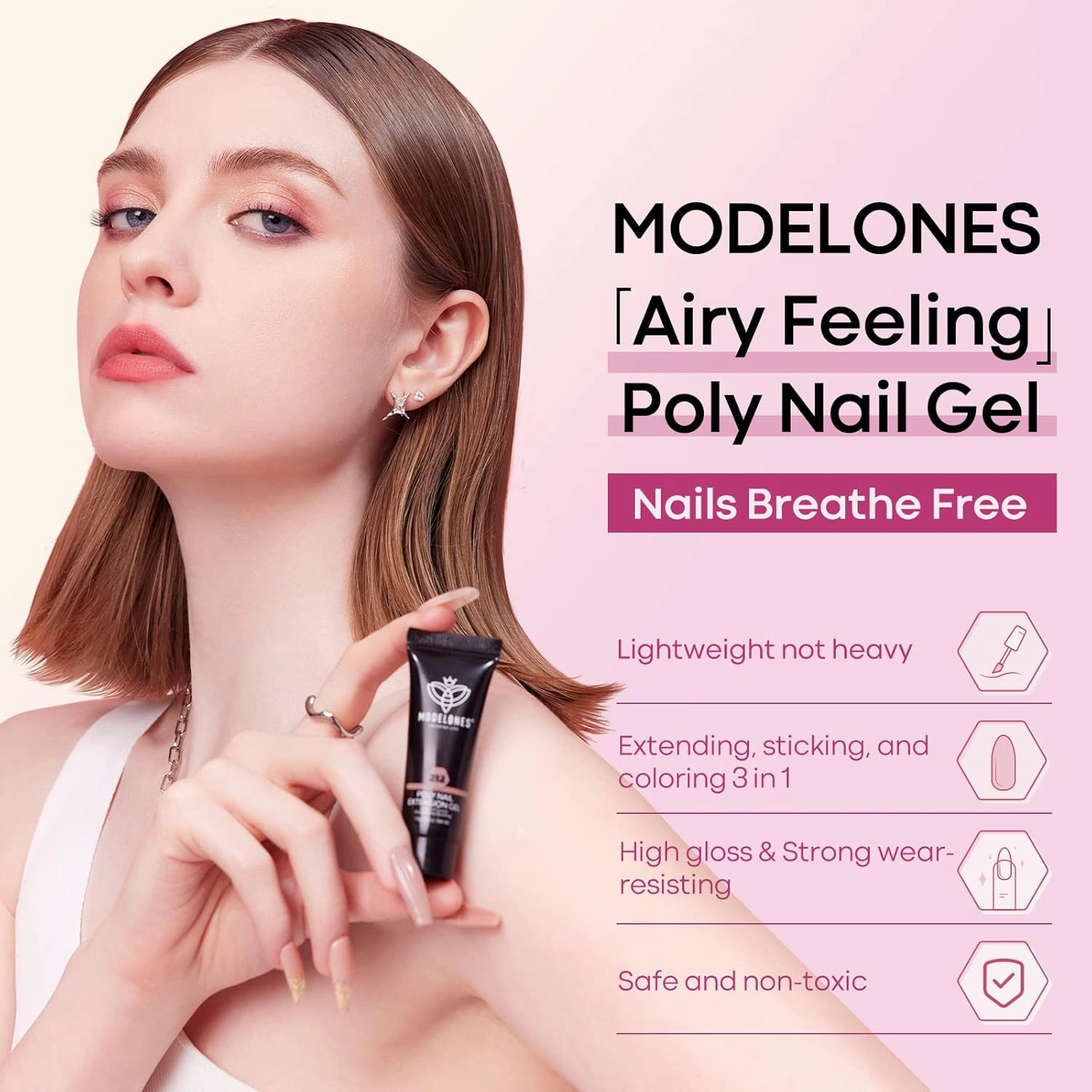 modelones Poly Extension Gel Kit for Nail, 12 Colors Pink Glitter Nude Tones Poly Nail Gel Set French Manicure DIY Design Art Home Salon Gifts