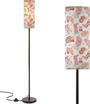 Modern Standing Lamps Coquette Pink Cowgirl Boots hat Seamless Girly Paper White Floor Lamp Metal Pole Lamp with Linen Lampshade for Bedroom Living Room Office Nursery Reading Foot Switch