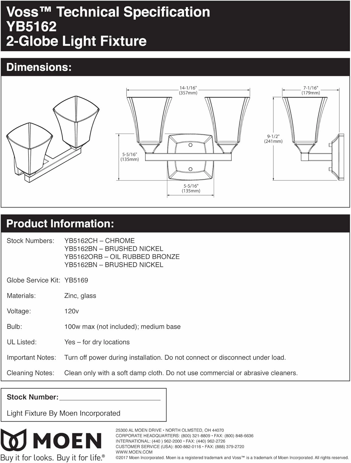 Moen YB5162ORB Voss 2-Light Dual-Mount Bath Bathroom Vanity Fixture with Frosted Glass, Oil Rubbed Bronze